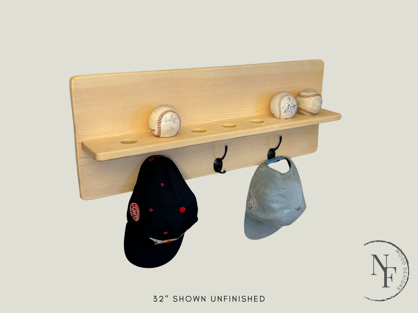 Baseball Display with Hat Hooks