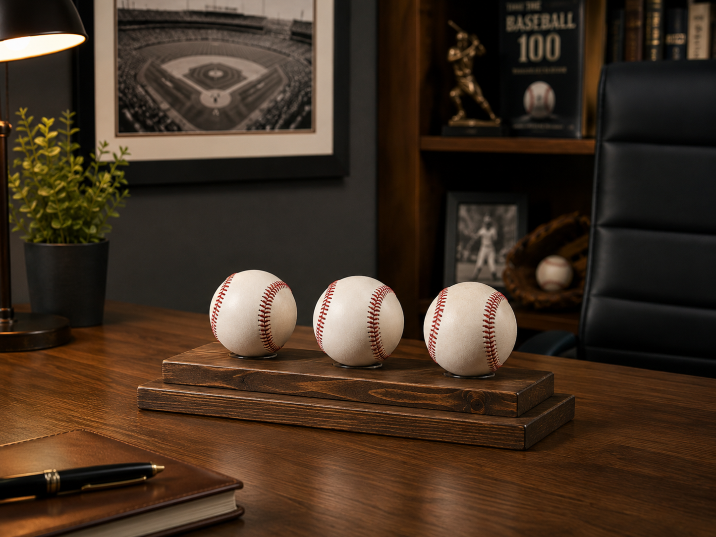 Handmade Wood Countertop Baseball Display | 3 5 7 Balls | 8 Finishes | Custom Sizes