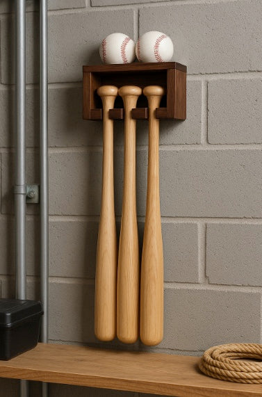 Handmade Wood Baseball Bat & Ball Display | Wall Mounted | 8 Finishes | Custom Sizes