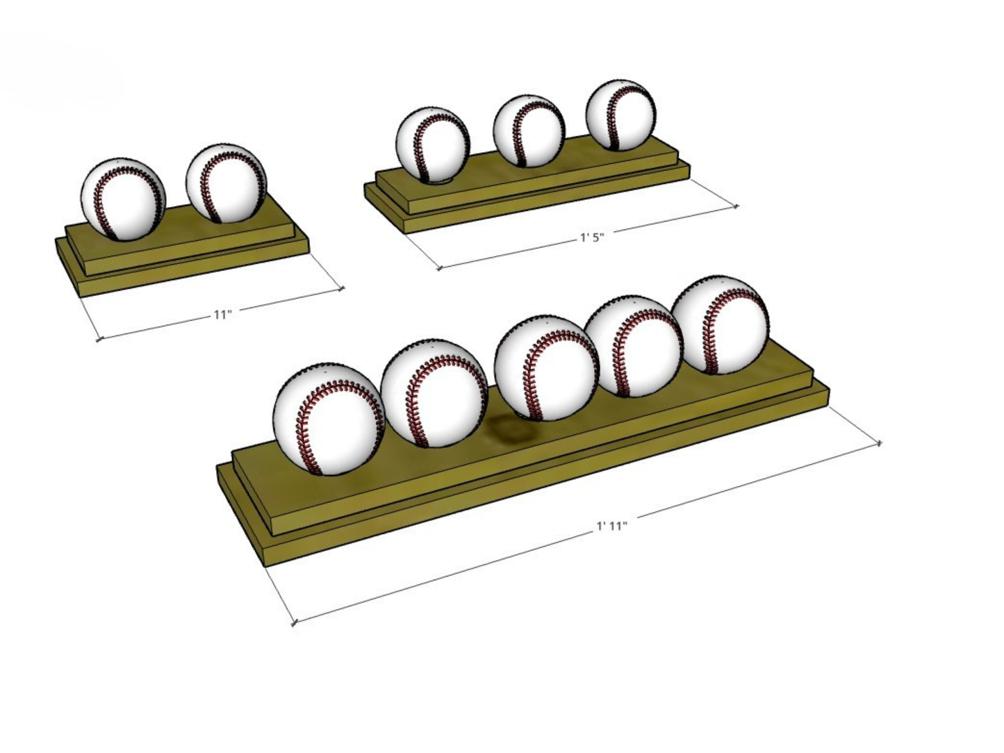 Handmade Wood Countertop Softball Display | 2-5 Balls | 8 Finishes | Custom Sizes