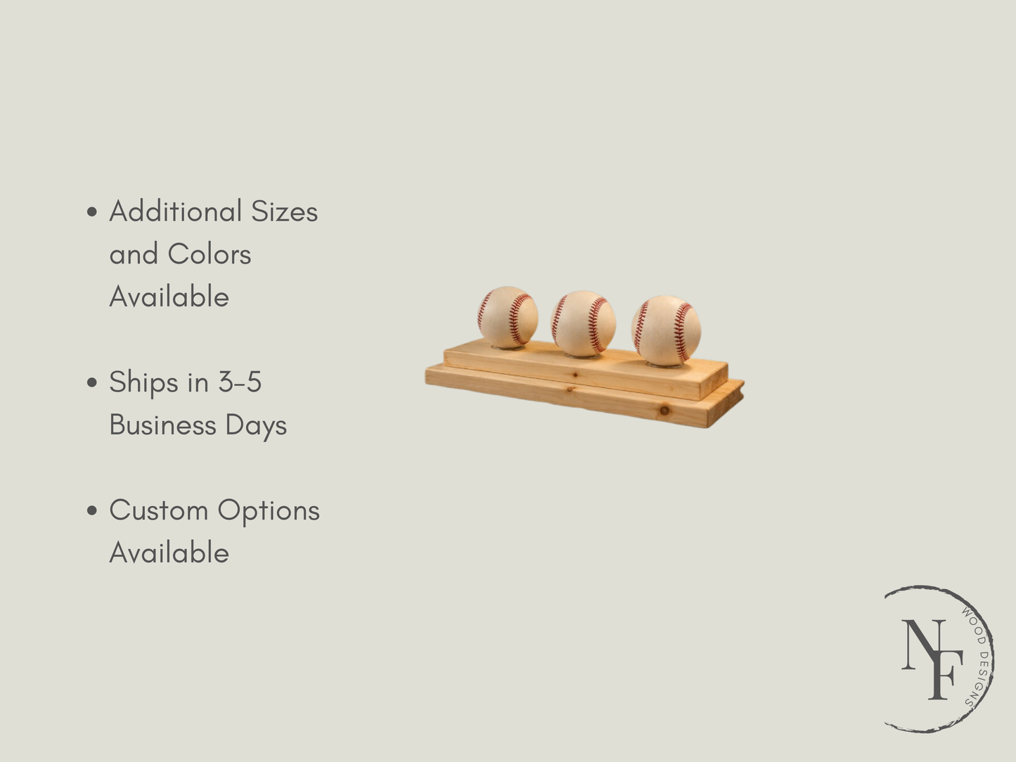 Handmade Wood Countertop Baseball Display | 3 5 7 Balls | 8 Finishes | Custom Sizes