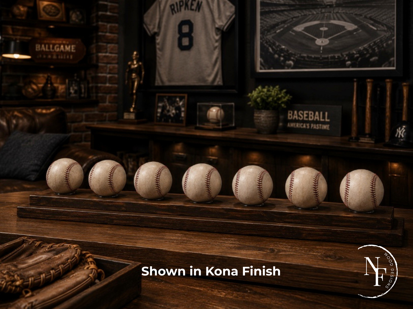 Handmade Wood Countertop Baseball Display | 3 5 7 Balls | 8 Finishes | Custom Sizes