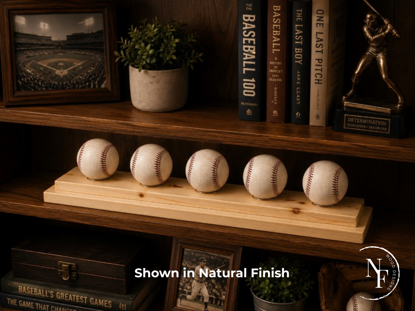 Handmade Wood Countertop Baseball Display | 3 5 7 Balls | 8 Finishes | Custom Sizes